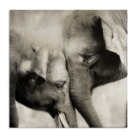 Stupell Industries Elephant & Baby Hug Animals Painting Wrapped Canvas Canvas Art Print Wall Art, 17 x 17