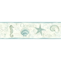 Chesapeake Island Teal Teal Seashells Border Prepasted Non Woven Blend Wallpaper, 6-in by 15-ft, 7.5 sq. ft.