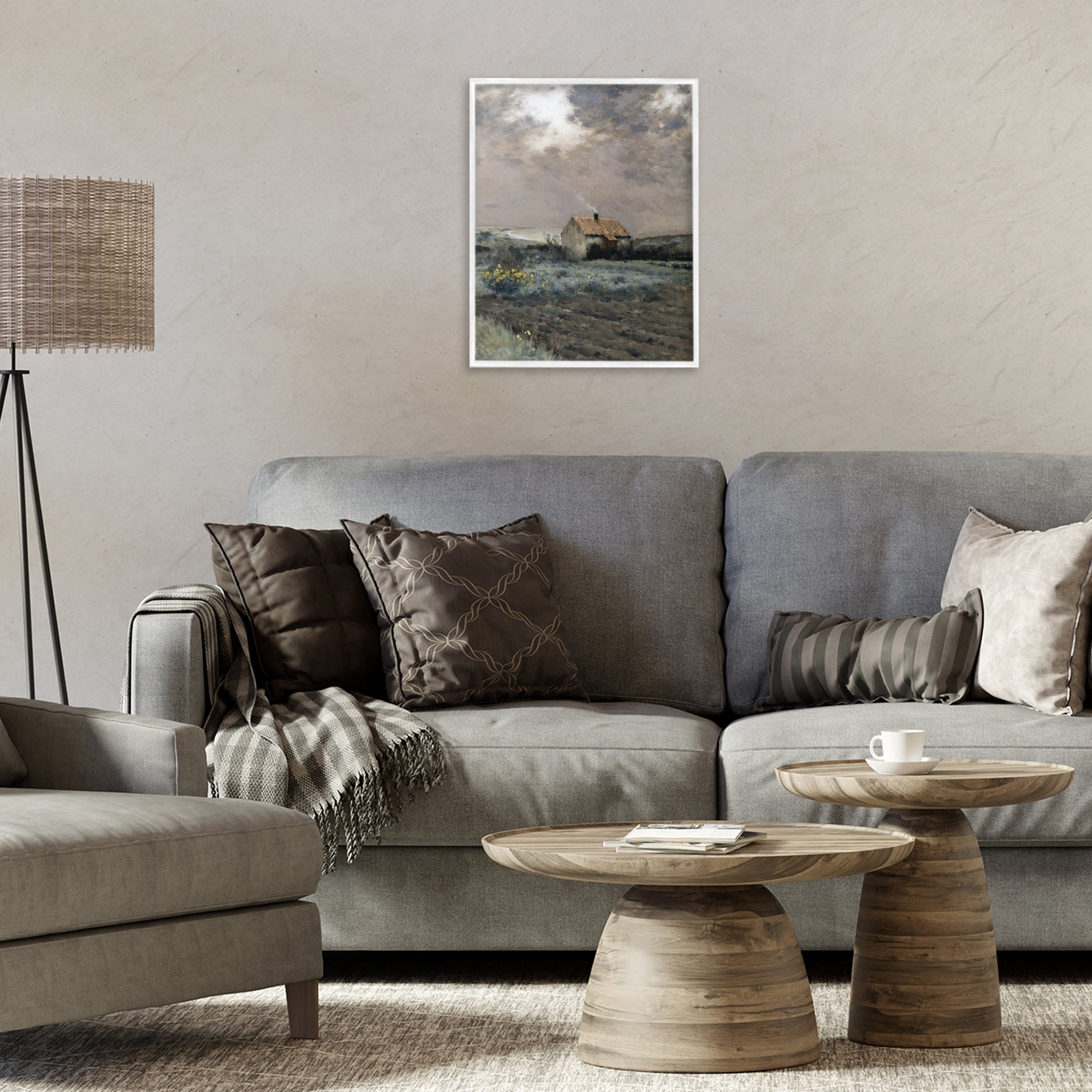 Cabin in Overcast Field White Framed Giclee Art, design by Lettered and Lined