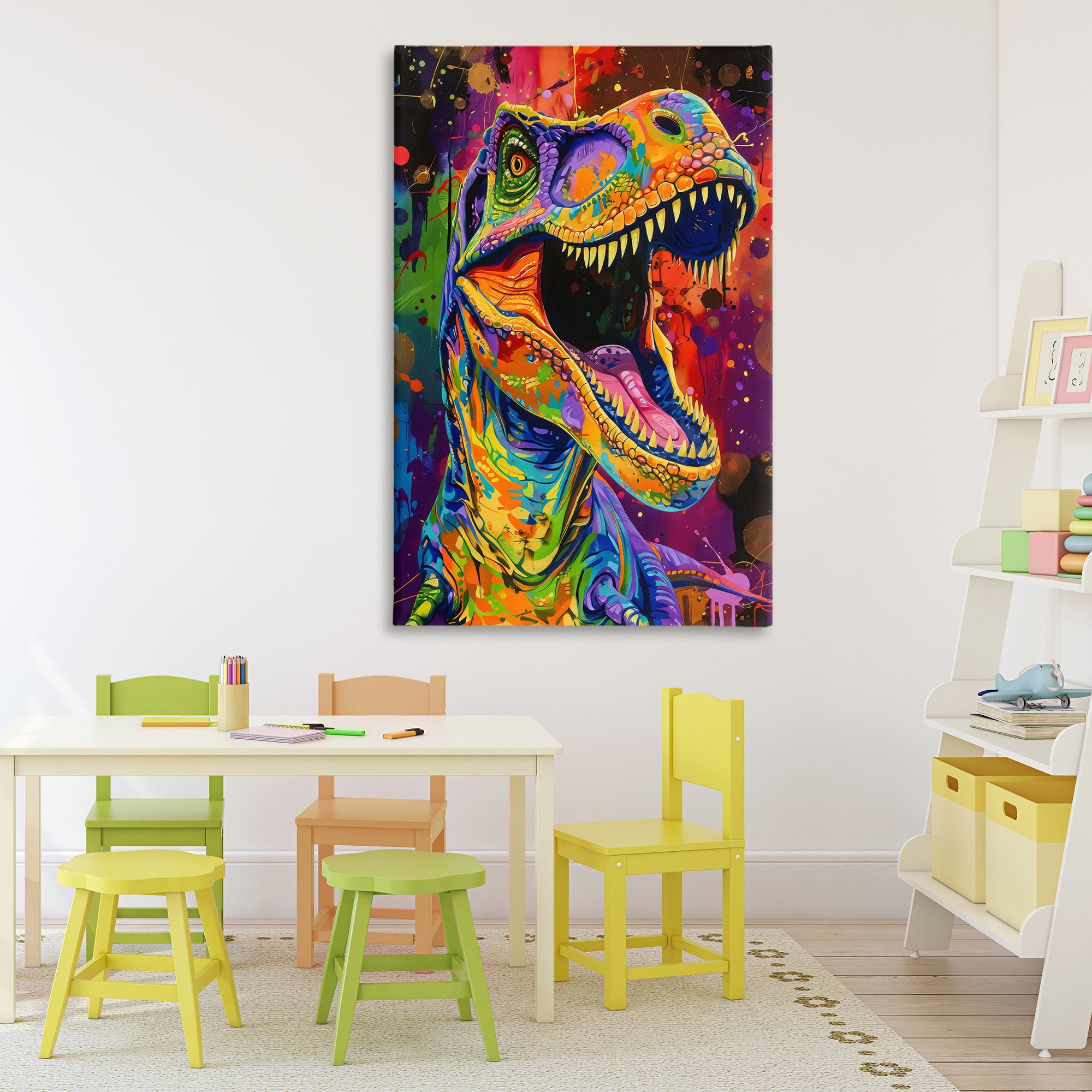 Stupell Industries Paint Splatter Urban T-Rex Canvas Wall Art, design by Creative Studio