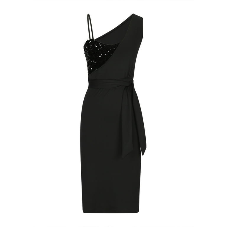QENGING Womens Dresses Plus Size Solid Color Formal Dresses Sexy Beaded  Split Skirt Belt Single Shoulder Evening Dress Petite Black on Clothes 2023  - Walmart.com