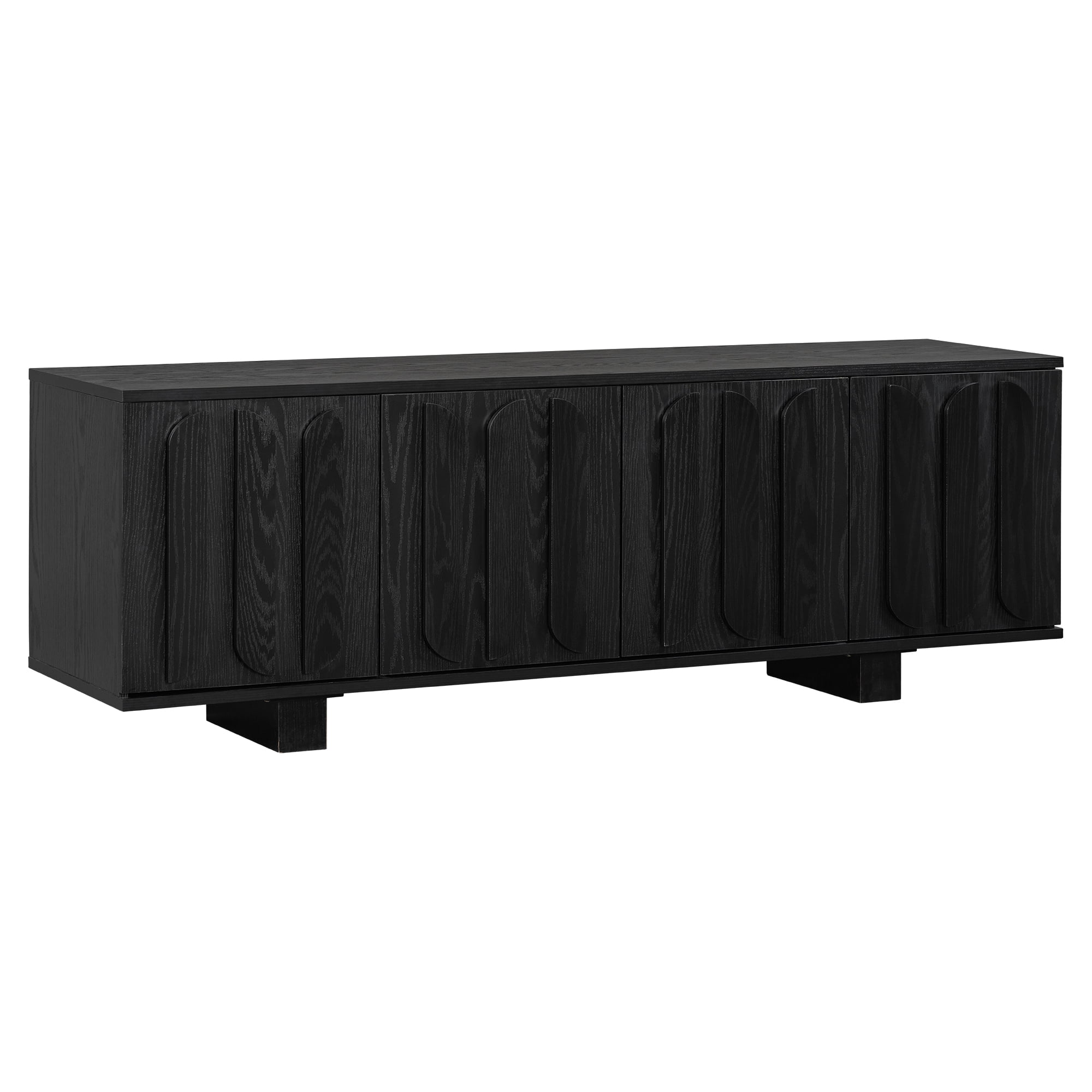 TV Stand 63 Inch Farmhouse for TVs up to 75 Inch, Media Console and Entertainment Center with Adjustable Shelves and Cable Holes, Black
