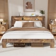 thumbnail image 2 of Wooden King Bed Frame with Storage Headboard, Modern Rustic Farmhouse Platform Bed with Charging Station, LED Light, No Box Spring Needed, Noise Free, Easy Assembly, Vintage Brown, 2 of 9