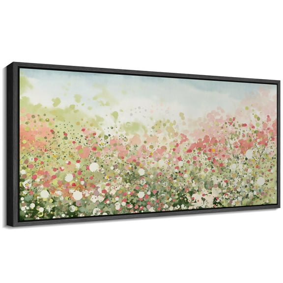 Large Framed Canvas Print Colorful Baby's Breath Flowers Wall Art Decorative Ready to Hang Painting for Living room Bedroom - 60"x30" Black Frame