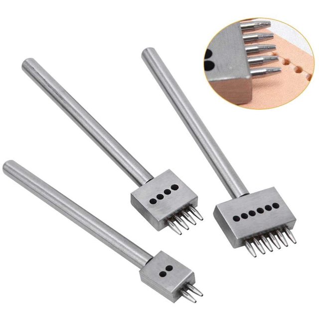 3 uds 2/4/6 puntas de acero herramienta de artesanía de cuero perforadora de agujeros DIY herramienta de perforación de costura de cordones con paso de 4/5/6/8mm (paso de 6mm) ZefeiWu 1327533558884