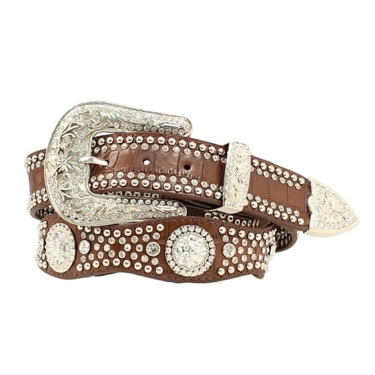 Nocona Western Belt Womens Crystal Concho Gator Mahogany 