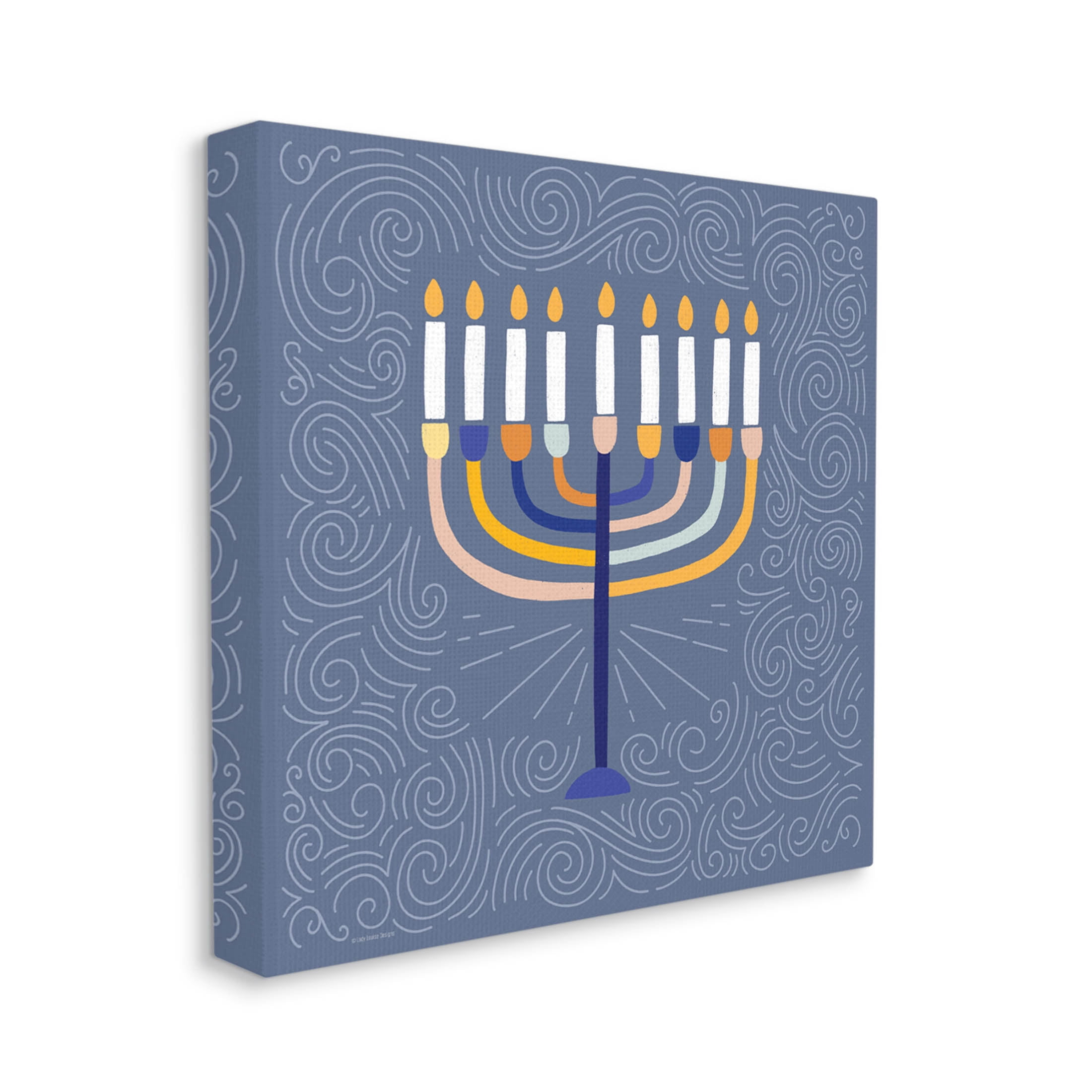 Patterned Hanukkah Menorah Swirls Holiday Graphic Art Gallery Wrapped Canvas Print Wall Art