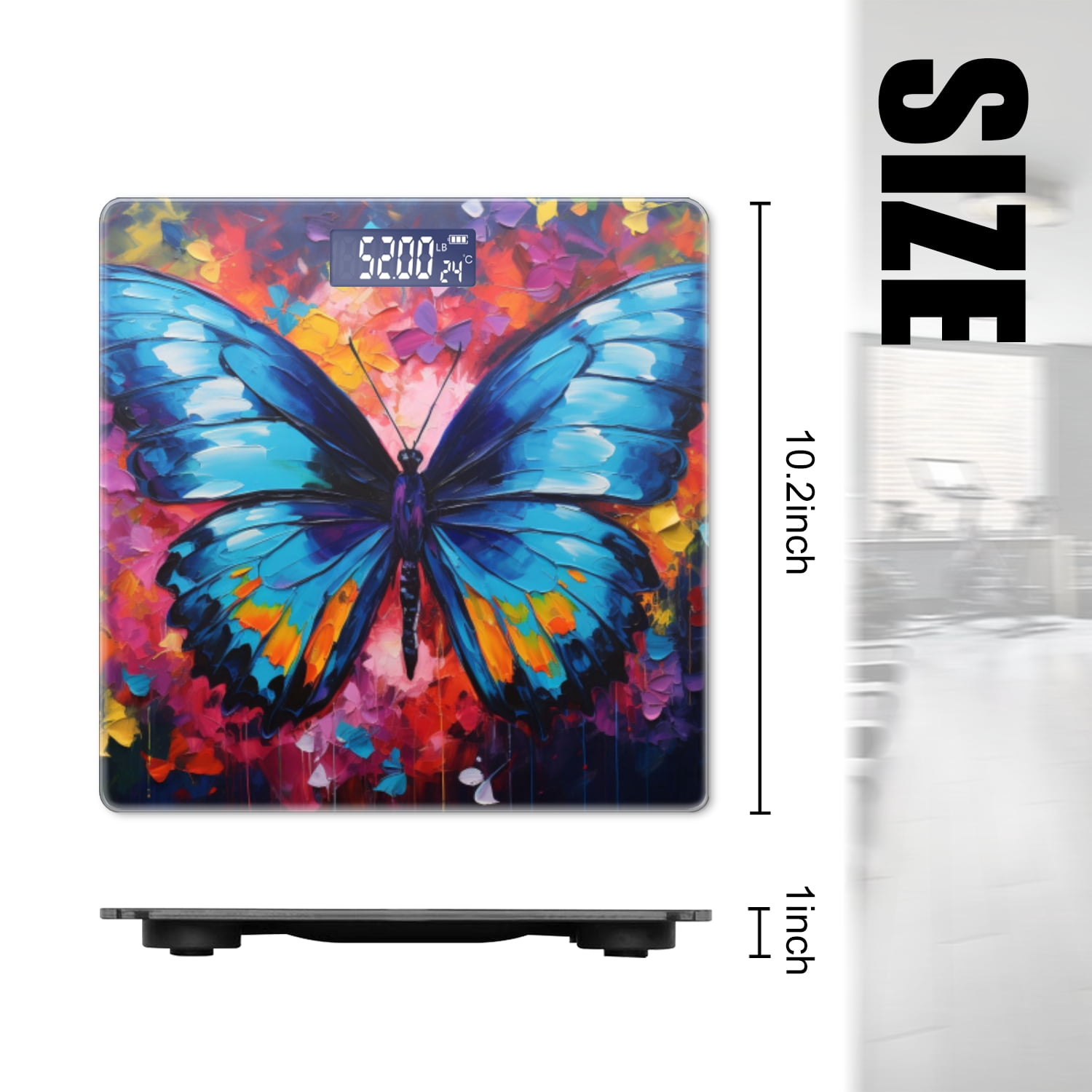 Bathroom Scale, Highly Accurate Digital Body Scale,Precisely Measures Weight up to 400 lbs-Blue Butterfly With Colorful Wings Flying