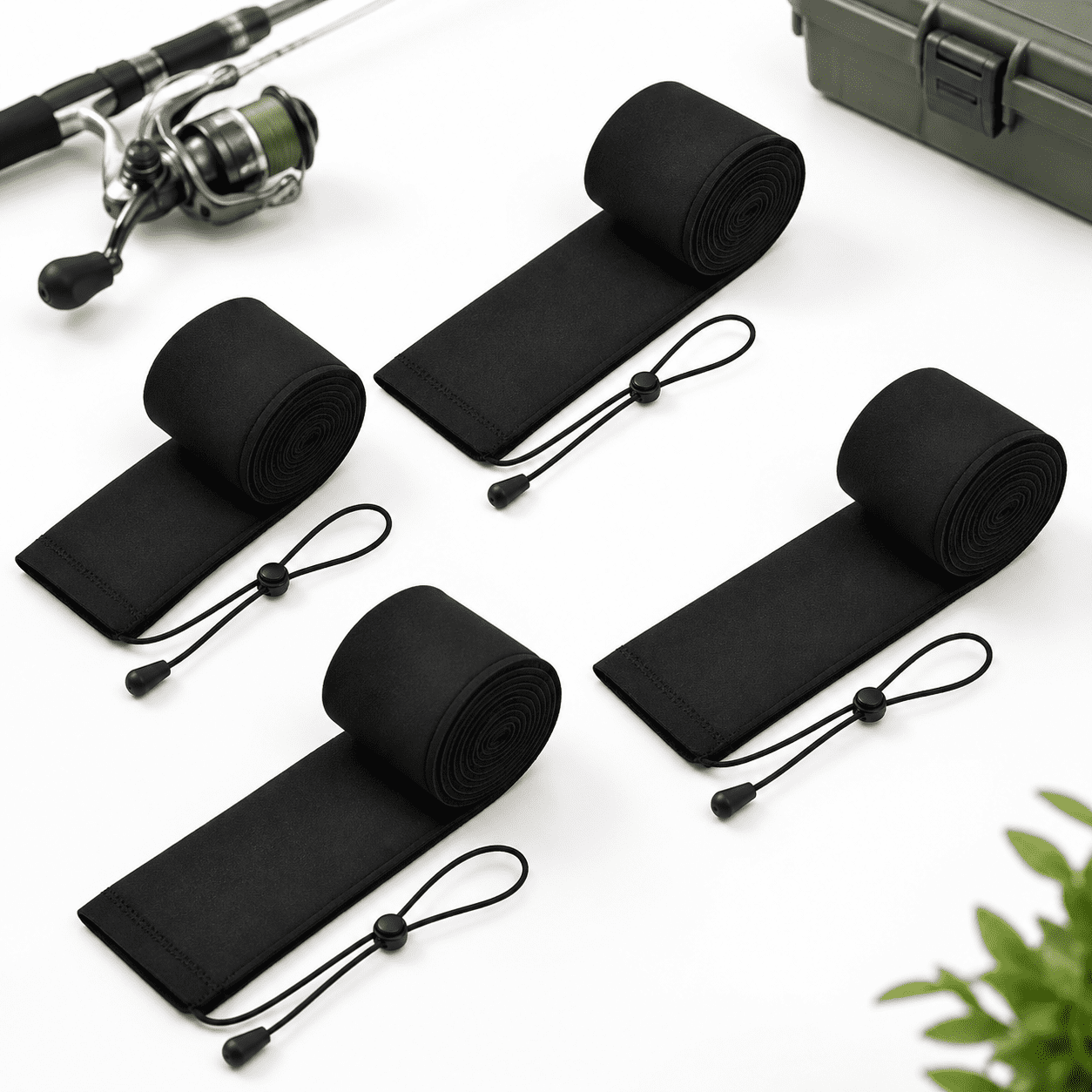Black 4-Pack Neoprene Fishing Rod Sleeve Protective Case for Storage and Transport