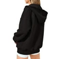 thumbnail image 6 of Fiaer,Womens Waffle Full Zip Hooded Sweatshirts,Women's Drawstring Loose Fit Casual Hoodies,Ladies Plus Size Long Sleeve Lightweight Hooded Tops with Pocket Black1 M, 6 of 9