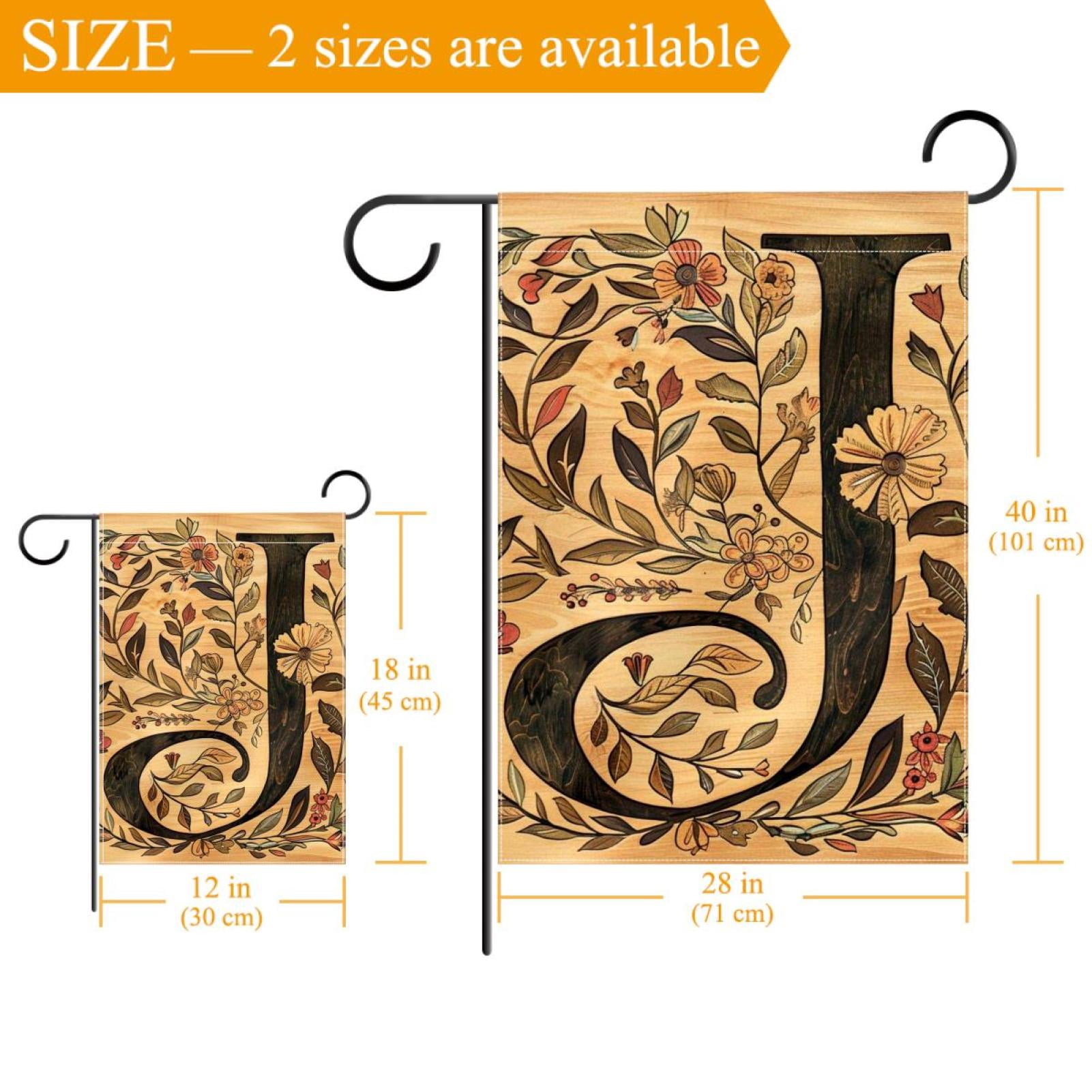 Letter J with Flowers Leaves Vintage Retro Pattern Double Sided Garden Flag Decorative Weather Resistant Yard Flag, Large DIY Vertical Flag for Farmhouse Patio Lawn, 28x40 Inch