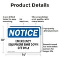 thumbnail image 2 of (2 Pack) Emergency Equipment Shut Down Off Only OSHA Notice Sign 14 Inch X 10 Inch Indoor / Outdoor Rust-Free Aluminum Metal Signs for Workplace, Workshop, and Construction Site, Made, 2 of 8