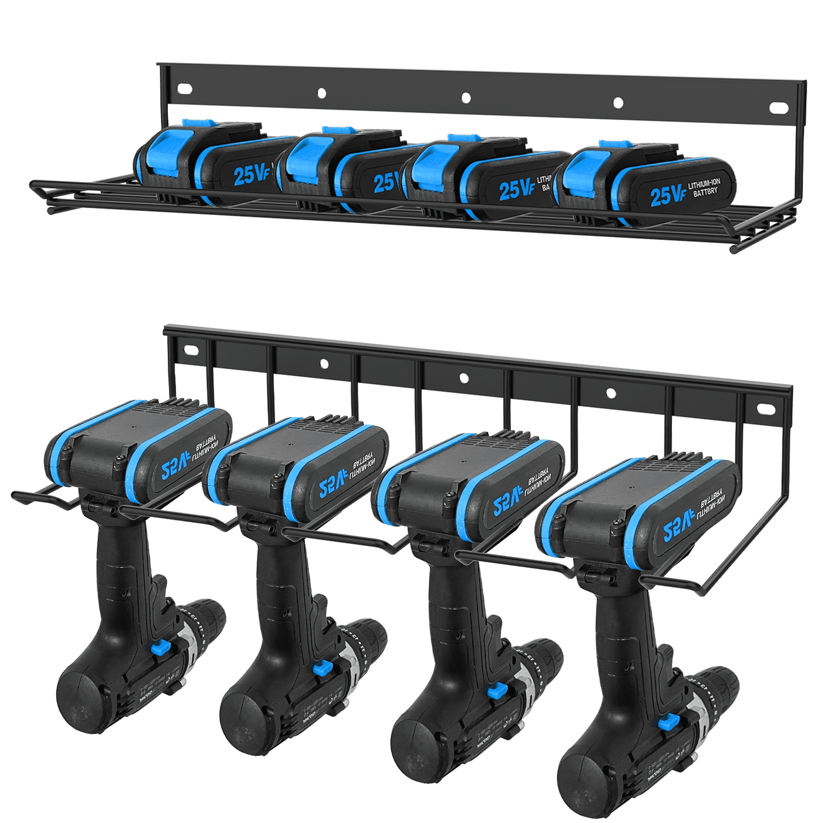 Power Tools Organizer, Electric Drill Storage Rack Holds 4 Drills, Heavy Duty Tool Storage Rack, Wall Mounted Shelf for Handheld & Power Tools at Garage, Home, Workshop, Shed