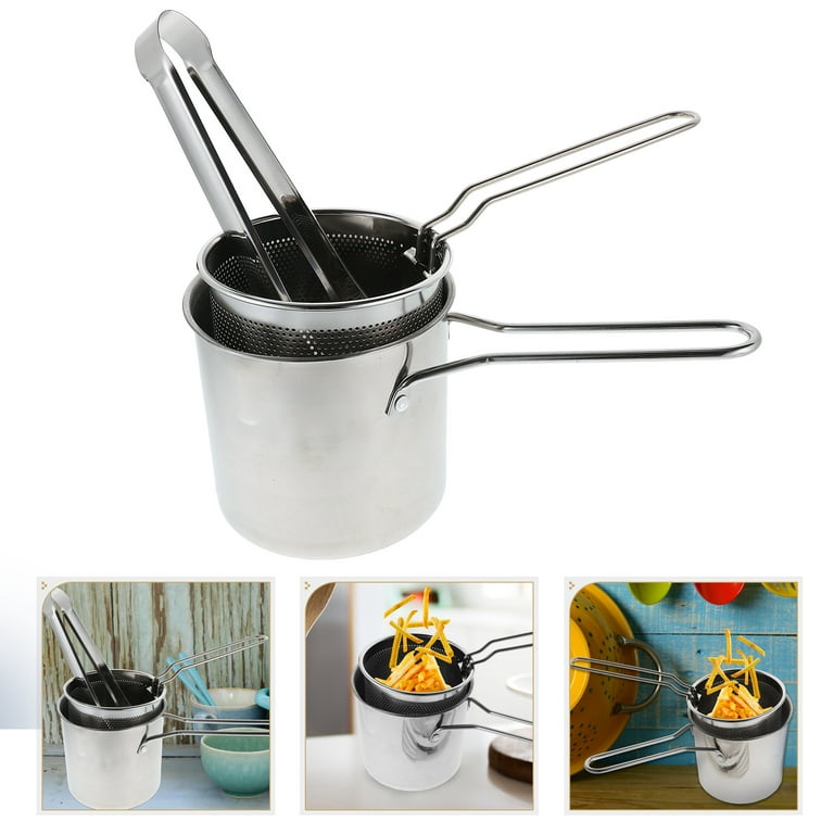 NUOLUX 1 Set of Food Fryer Pot Frying Basket Tong Handheld Frying Pot Deep  Frying Food Basket Kitchen Frying Pot 