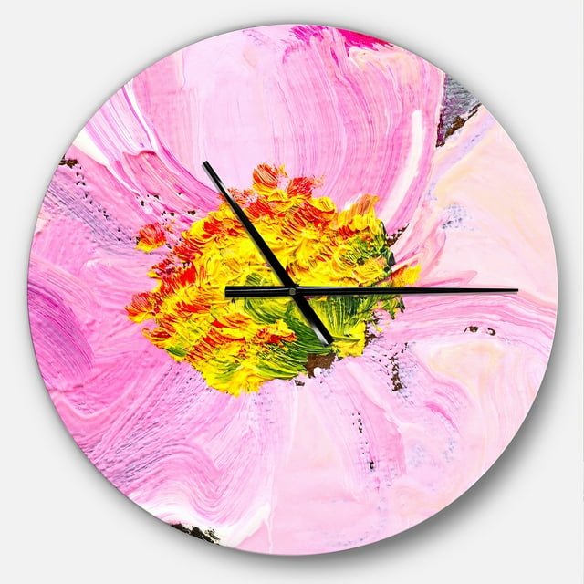 DesignArt Pink Flower Oil Painting Large Wall Clock