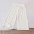 thumbnail image 3 of Girls White Pants Wide Leg Pinstripe Trousers with Flower Ribbed Stretchy Fabric Elastic Waist Casual School Church Uniform for Kids 2T-10,Size 0-1 T, 3 of 8