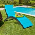 thumbnail image 2 of Costway 2PCS Folding Patio Rattan Lounge Chair Chaise Cushioned Portable Lawn Turquoise, 2 of 11