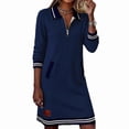 thumbnail image 2 of Zip Front Dress, Women's Long Sleeve Solid Color Bodycon or Shift Dress, Modern Minimalist Style for Easy Wear and a Contemporary Look Sky Blue L, 2 of 3