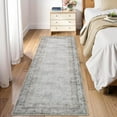 thumbnail image 2 of 2x6 Washable Vintage Border Runner Rug, Non-Slip, Low Pile, Stain-Resistant Boho Throw Carpet for Kitchen, Hallway, Living Room, Bedroom, Grey., 2 of 9