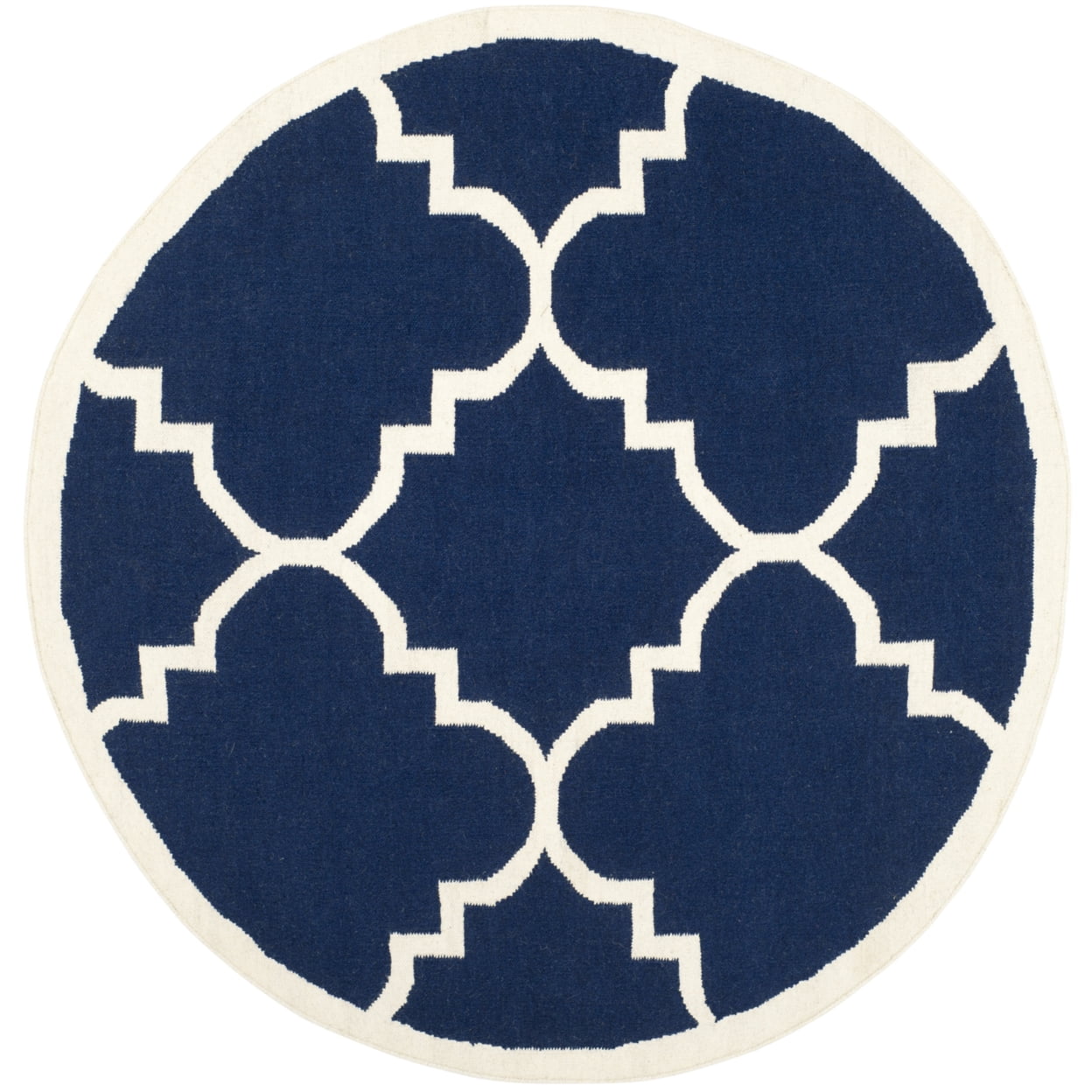 SAFAVIEH Dhurrie Tobias Geometric Moroccan Wool Area Rug, Navy/Ivory, 5' x 8'