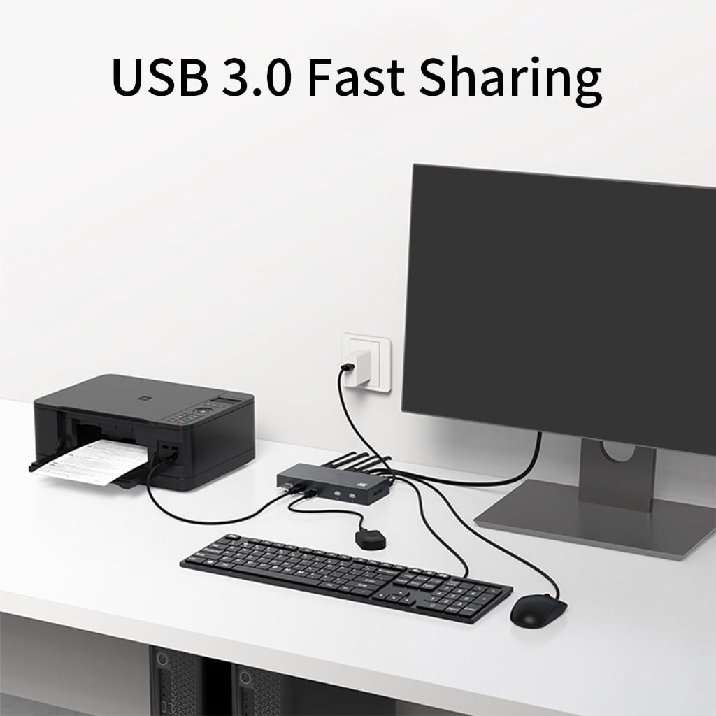 DisplayPort KVM 2 In 1 Out Switcher USB Selector for PC Share Monitors Mouse