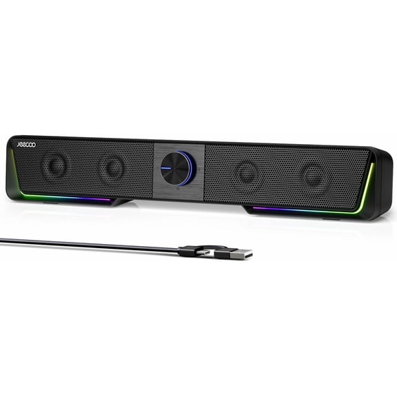 A40 Bluetooth Computer Speakers with Clear Sound, USB Plug & Play PC LED Light, Sound Bar Switch Button for Desktop Laptop Monitor (USB-C Adapter Included)
