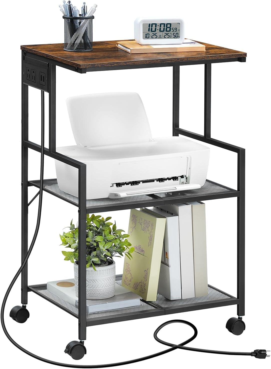 Mobile Printer Stand, 3Tier Industrial Printer Cart with Power Outlets