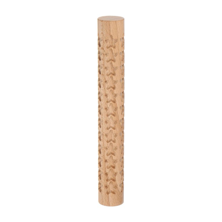 Wooden Ceramic Texture Roller For Pottery – Hand Carved Clay Pattern Stick, Ocean Ripple Design