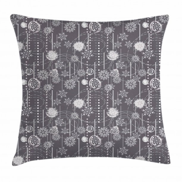 Winter Throw Pillow Cushion Cover, Monochrome Composition with Blizzard Figures Artistic