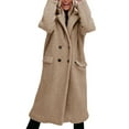 thumbnail image 2 of Womens Fuzzy Fleece Jacket Trench Coat Trendy Double Breasted Open Front Long Cardigan with Pocket Khaki M, 2 of 9