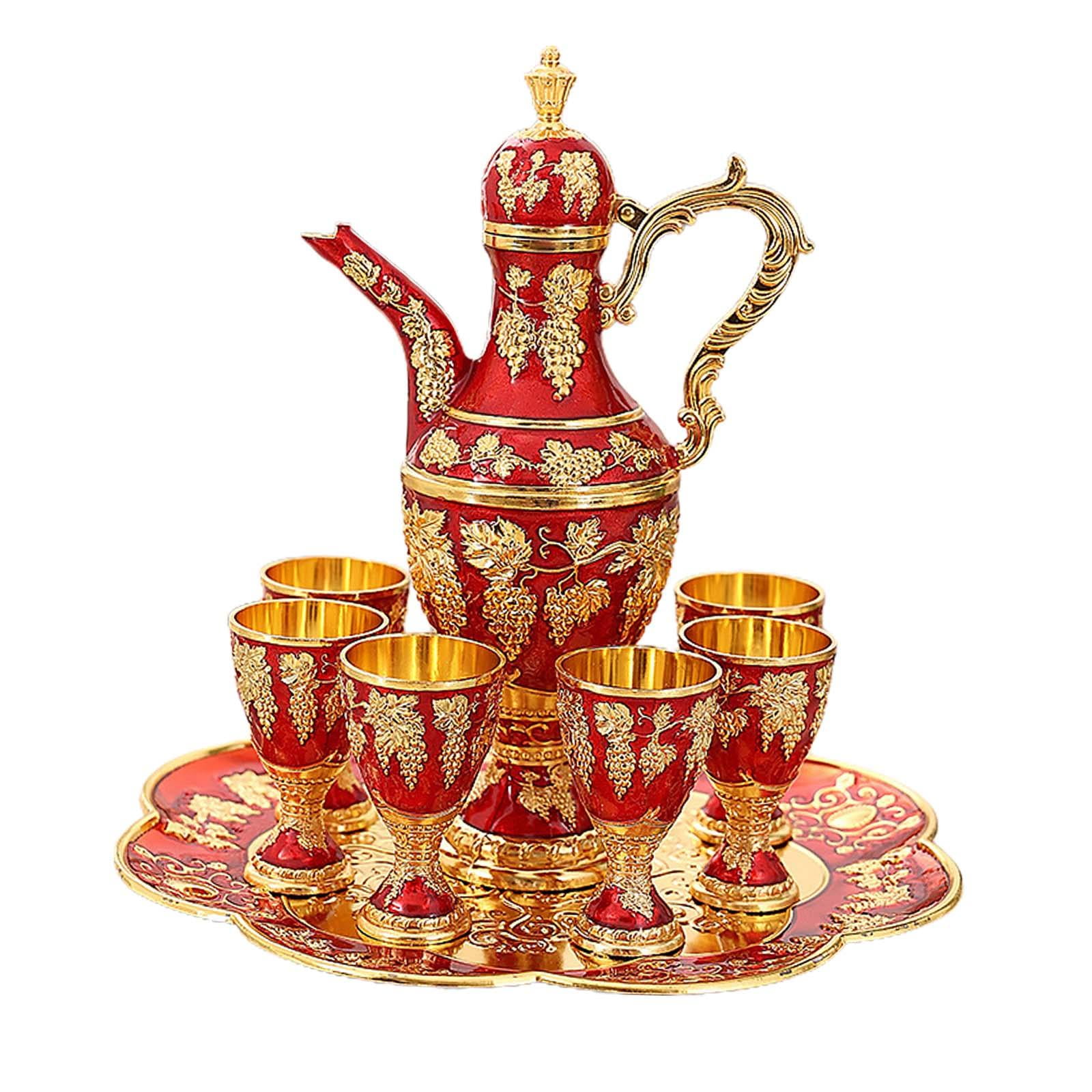 European Set Metal Glass Jug Set Home Decor with Cups Tray turkish