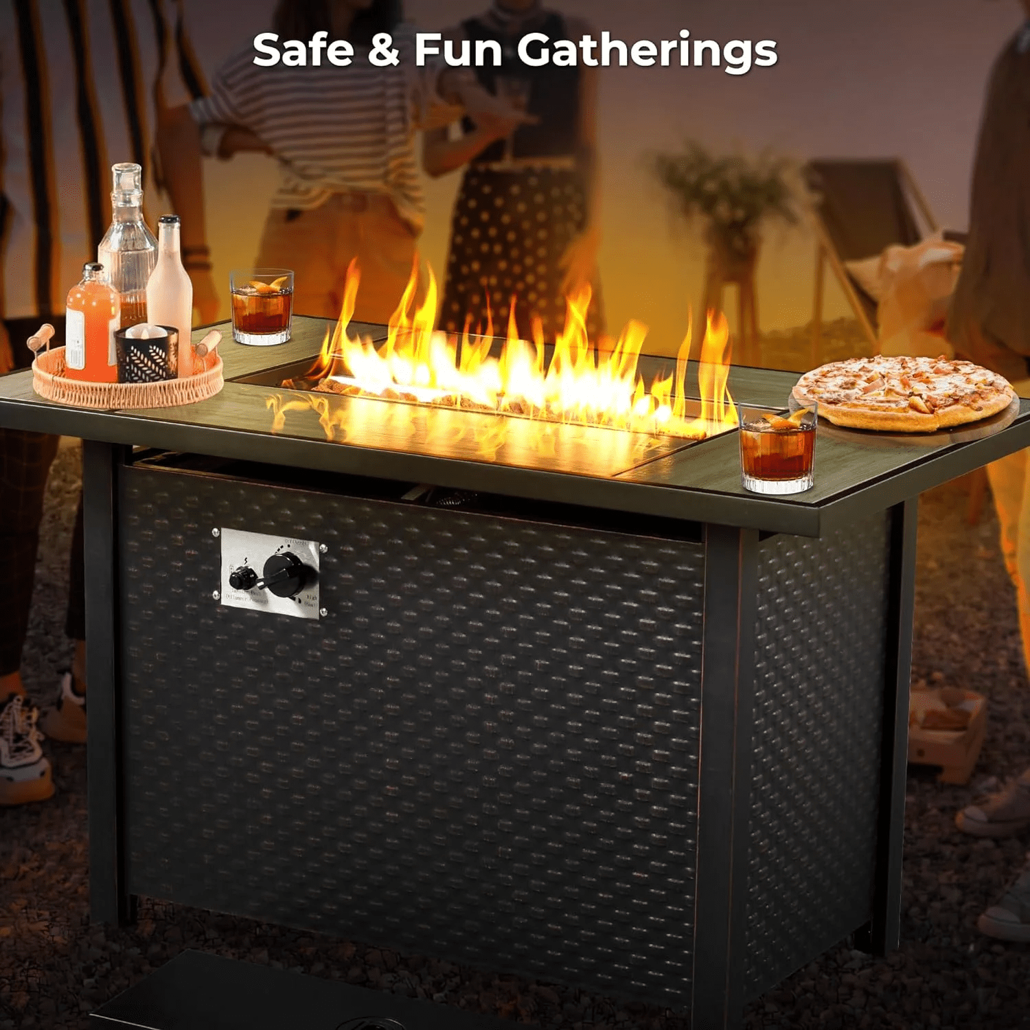 Ovios 42 Inch Propane Fire Pit CSA-Listed Outdoor Fire Pit Table 50,000 BTU Steel Gas Fire Pits with Lid and Lava Rock for Deck Garden
