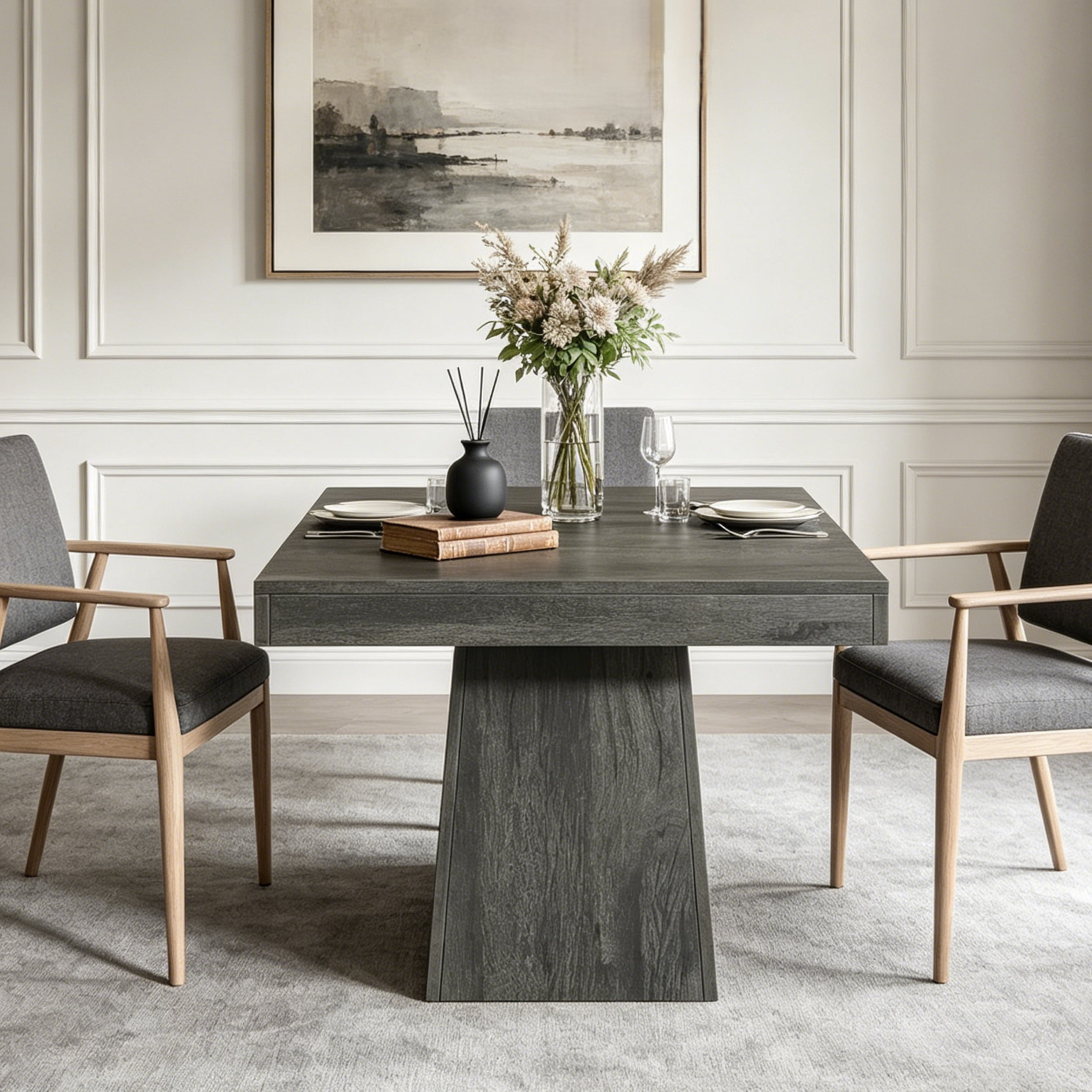 Fnova 31.5" Square Farmhouse Dining Table, Wood Coffee Table for 4 People, Modern Kitchen Table for Dining Room, Black (Chairs Not Included)