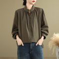 thumbnail image 2 of Cleaning Cotton Linen Shirts for Women Summer Long Sleeve Stand Collar Tee Shirts Button Down Tunics Blouse Front Pleated Tee Shirts Lightweight Loose Dressy Casual Work Tops Trends 2025, 2 of 4