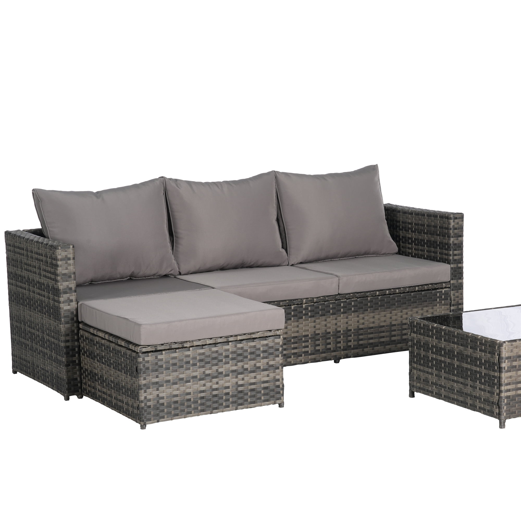 Aukfa Outdoor Patio Furniture Set - L shape Wicker Sectional Sofa with Coffee Table - Gray Cushions