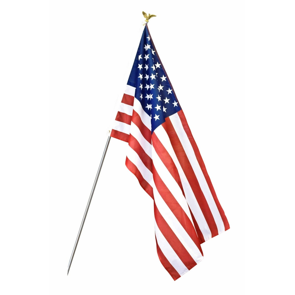 U.S. Flag Set with 6' 3Section Aluminum Pole with American Flag, 3' x