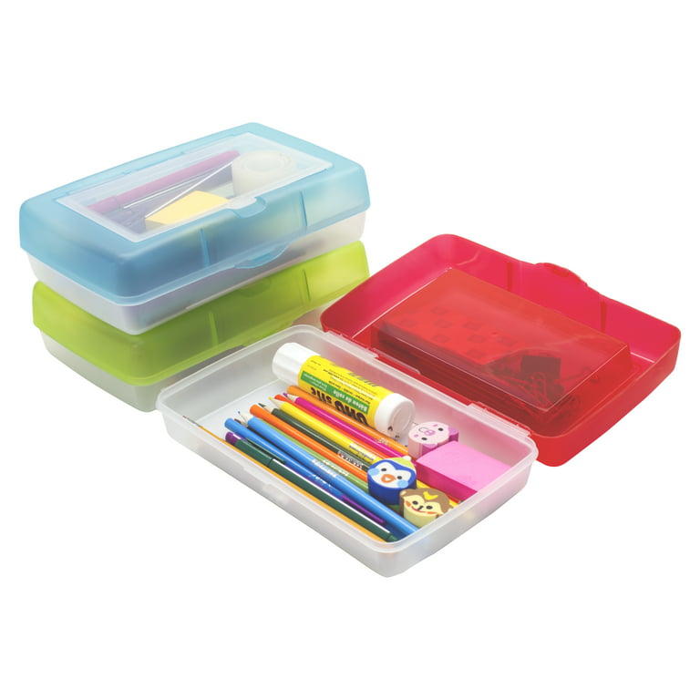 Storex® Durable Plastic Opaque Lid Pencil Box, Assorted Colours