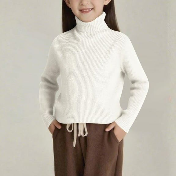 LIaqionyy Girls Turtleneck Sweaters Kids Casual Long Sleeve Mock Neck Pullover Cable Knit Sweater Tops Fall Clothes