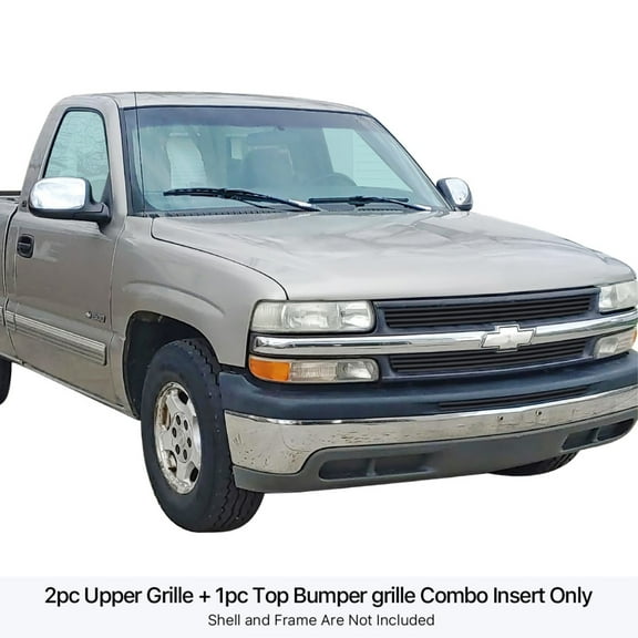 1999-2002 Chevy Silverado 1500 /2000-2006 Chevy Suburban /2000-2006 Chevy Tahoe /2000-2006 Chevy Avalanche Main and Lower Stainless Steel Black Powder Coated Finish 8X6 Horizontal Billet Grille