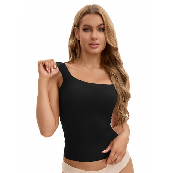 Unique Bargains Women's U Back Tank Tops with Built-In Bra for Everyday Wear M Black