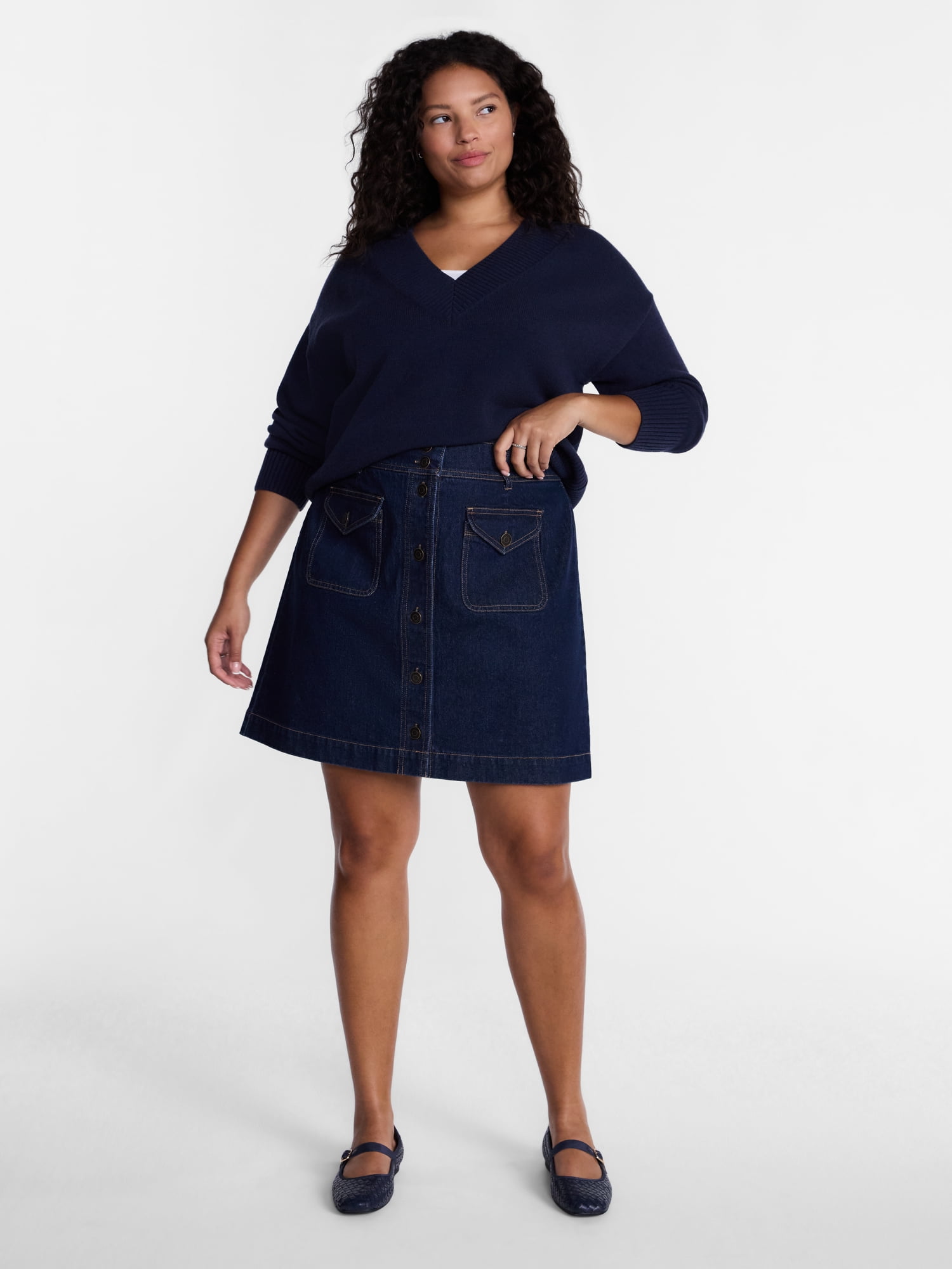 Terra & Sky Women's Plus Deep V-Neck Sweater with Long Sleeves, Midweight, Sizes 0X-5X
