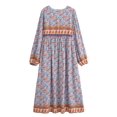 thumbnail image 2 of Spring Summer Women Lace-up Tassel Ethnic Wild Floral Print Vocation Beach Bohemian Maxi Dress Boho Dress Robe, 2 of 6
