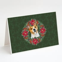 Caroline's Treasures Basenji Poinsetta Wreath Christmas Greeting Cards with Envelopes, 5" x 7" (8 Count)