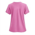 thumbnail image 3 of Luxalzxs Breast Cancer Awareness Scrub Tops for Women Pink Ribbon Print Short Sleeve V Neck Nurse Working Uniform with Pocket, Stretchy Holiday Medical Tops Inspirational T-Shirt Workwear, 3 of 3