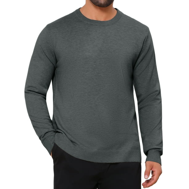 SUÉTER DE PULLOVER DE PUNTO SUAVE DE MANGA LARGA DE CUELLO REDONDO CLÁSICO PARA HOMBRE INSPIRAR CHIC COLOR SÓLIDO L GRIS OSCURO