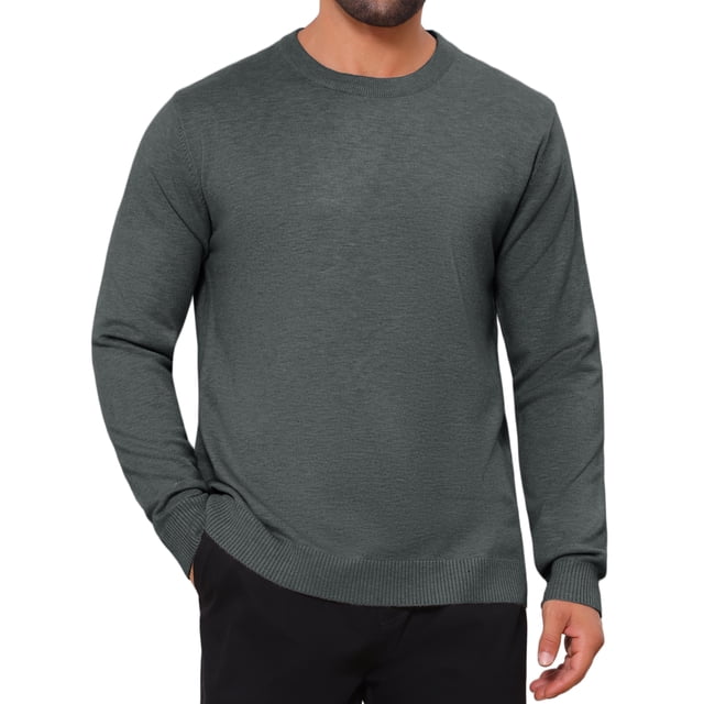 SUÉTER DE PULLOVER DE PUNTO SUAVE DE MANGA LARGA DE CUELLO REDONDO CLÁSICO PARA HOMBRE INSPIRAR CHIC COLOR SÓLIDO L GRIS OSCURO