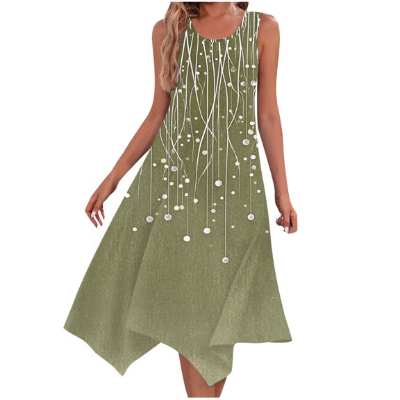 ZQUUVOU Women's Dress Sleeveless Boho Round Neck Tank Dress Olive Green,2XL