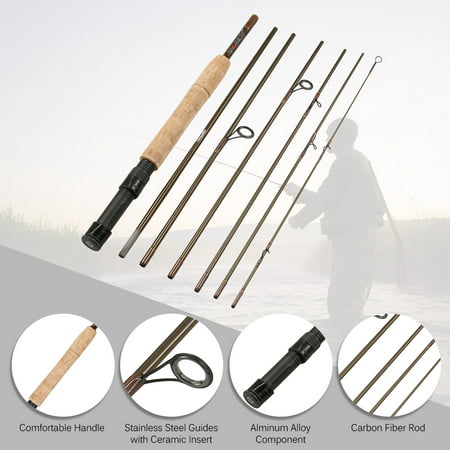Fly Fishing Rod 7 Sections Detachable Portable Lightweight Carbon Fiber Fishing Pole 7.5ft/2.3m with Rod