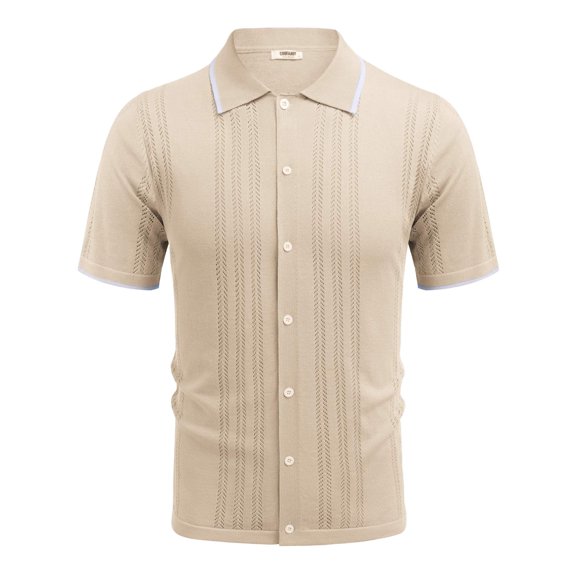 COOFANDY Men's Casual Button Down Shirts Short Sleeve Summer Beach Shirt Fashion Camp Tops Cream