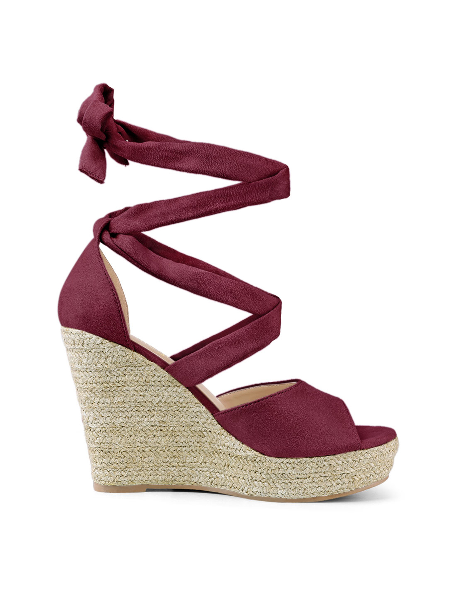 DARING DIVA Women's Lace Up Espadrilles Platform Wedges Sandals Burgundy 10